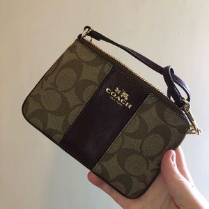 COACH BROWN AND GOLD WRISTLET WALLET
